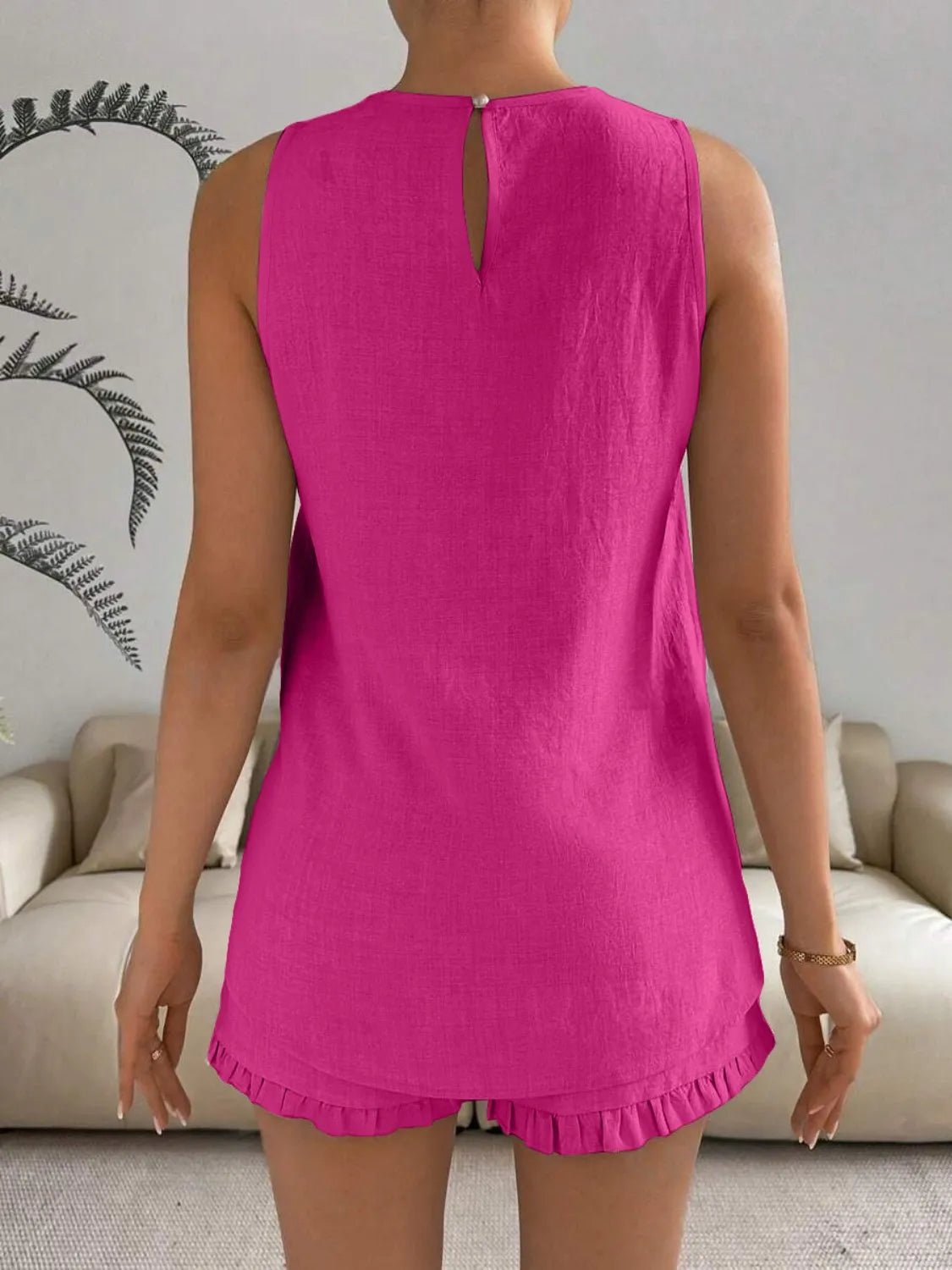 Lace Detail Round Neck Tank and Shorts Set - JUST - JEN BOUTIQUE