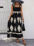 Smocked Printed Wide Strap Maxi Dress - JUST - JEN BOUTIQUE