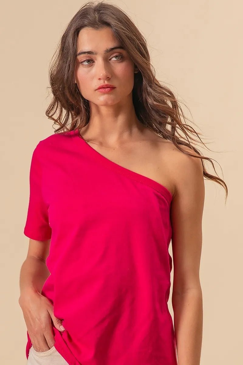 BiBi Cotton Span Knit One Shoulder Top - JUST - JEN BOUTIQUE