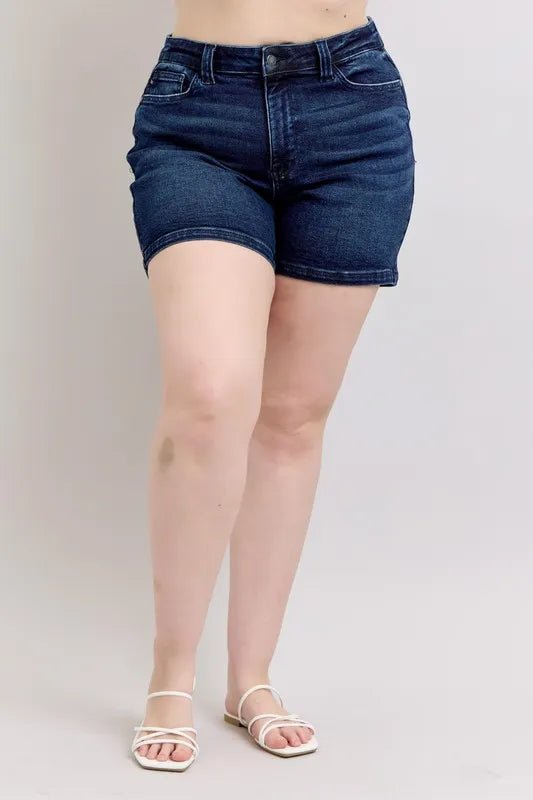 Judy Blue Full Size High Waist Back Flap Pocket Denim Shorts Plus Size - JUST - JEN BOUTIQUE