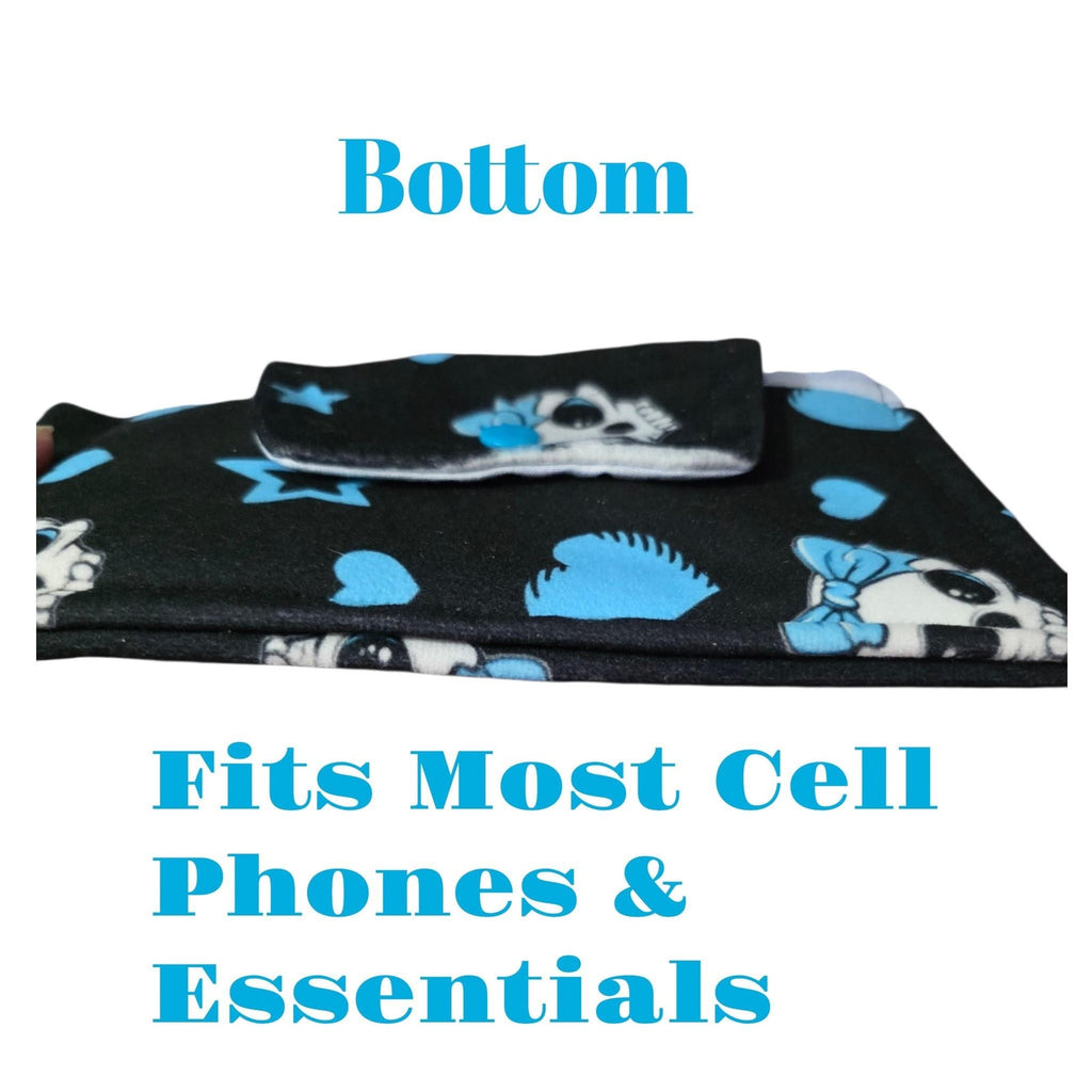 Gothic Skull Cell Phone Crossbody Bag W/3 Compartments Black & Blue