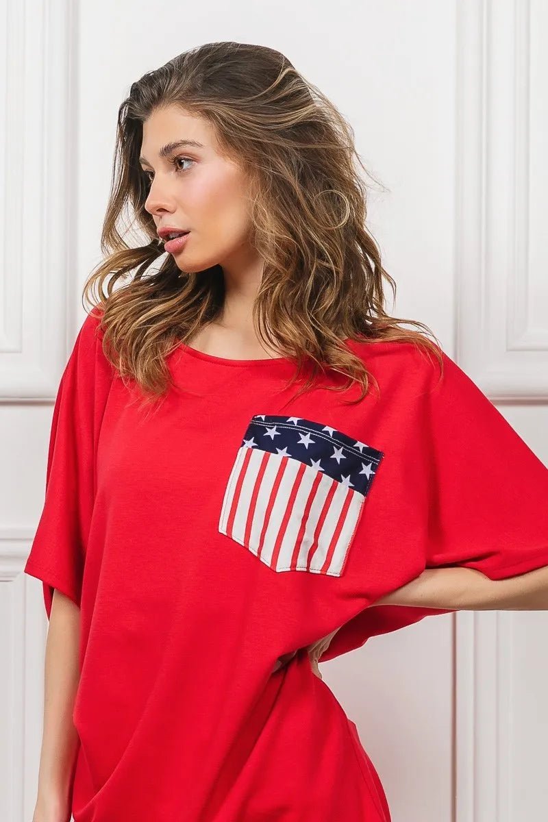 BiBi French Terry With Front Pocket Dolman Sleeves Top - JUST - JEN BOUTIQUE
