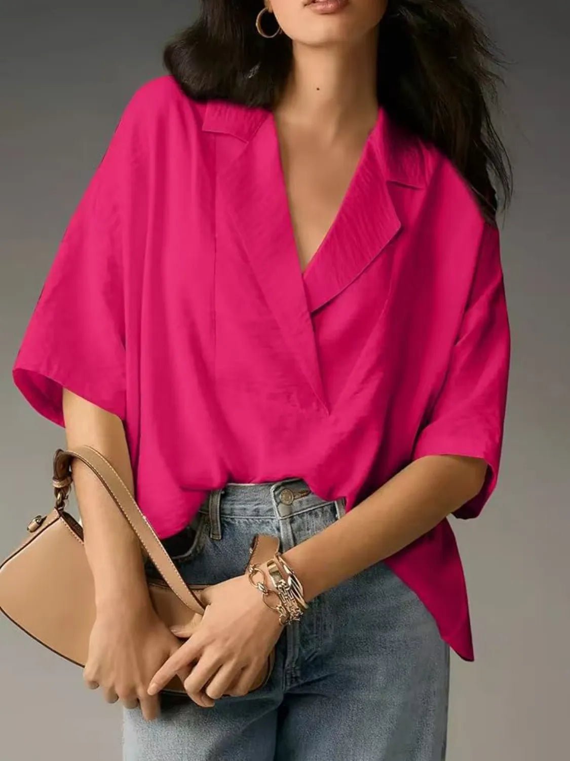 Collared Neck Half Sleeve Blouse - JUST - JEN BOUTIQUE