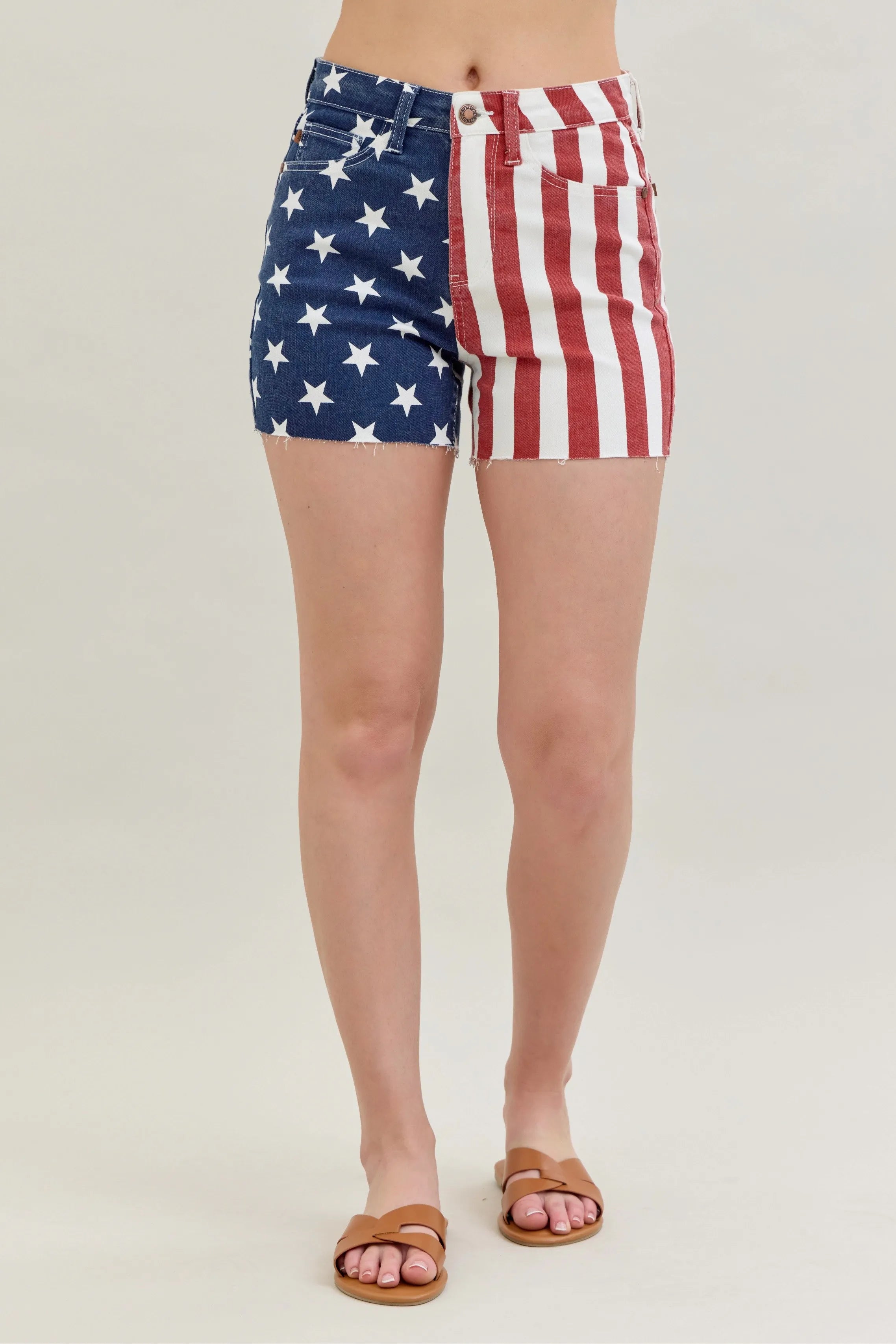 Judy Blue Full Size High Waist Americana Flag Fray Hem Shorts Plus Size - JUST - JEN BOUTIQUE