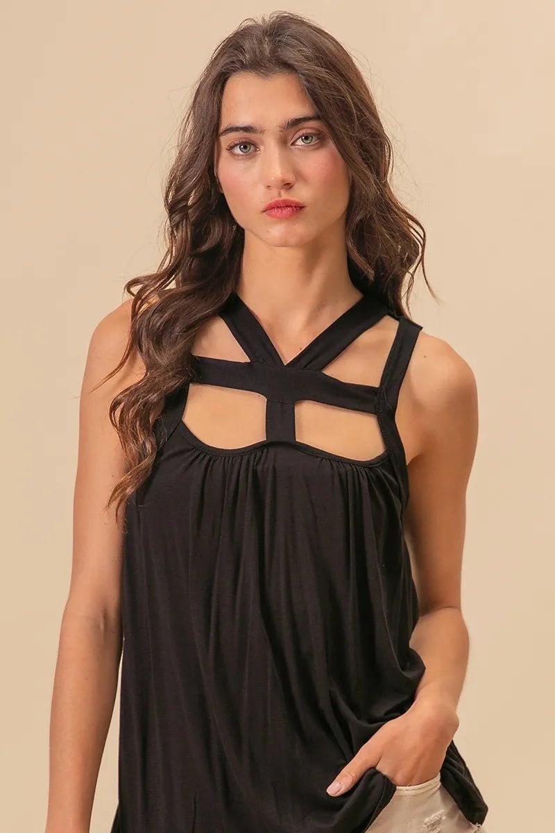 BiBi Rayon Span Jersey Cut Out with Straps Detailed - JUST - JEN BOUTIQUE