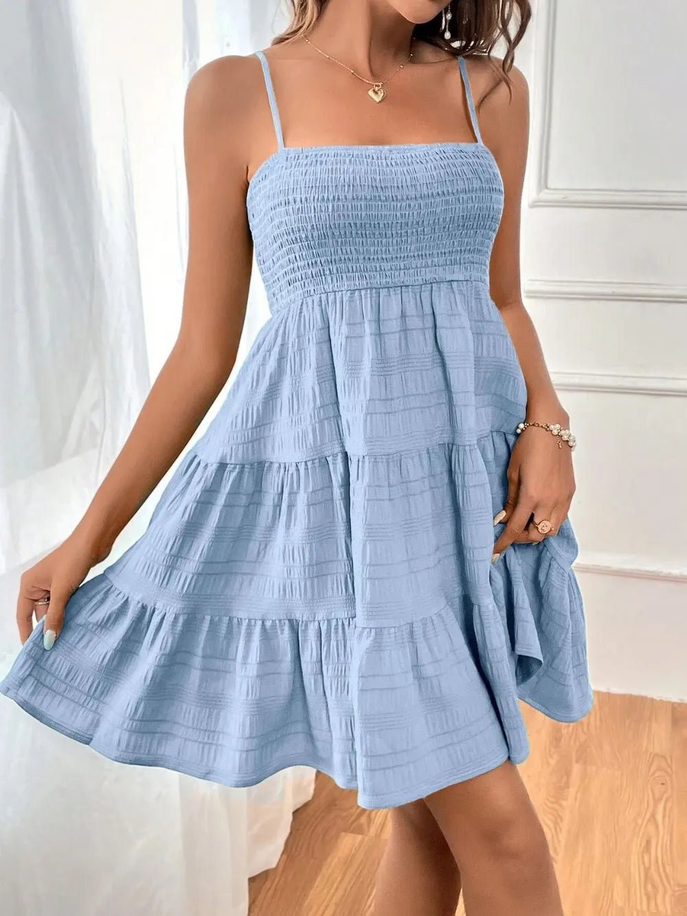 Tiered Smocked Square Neck Cami Dress - JUST - JEN BOUTIQUE