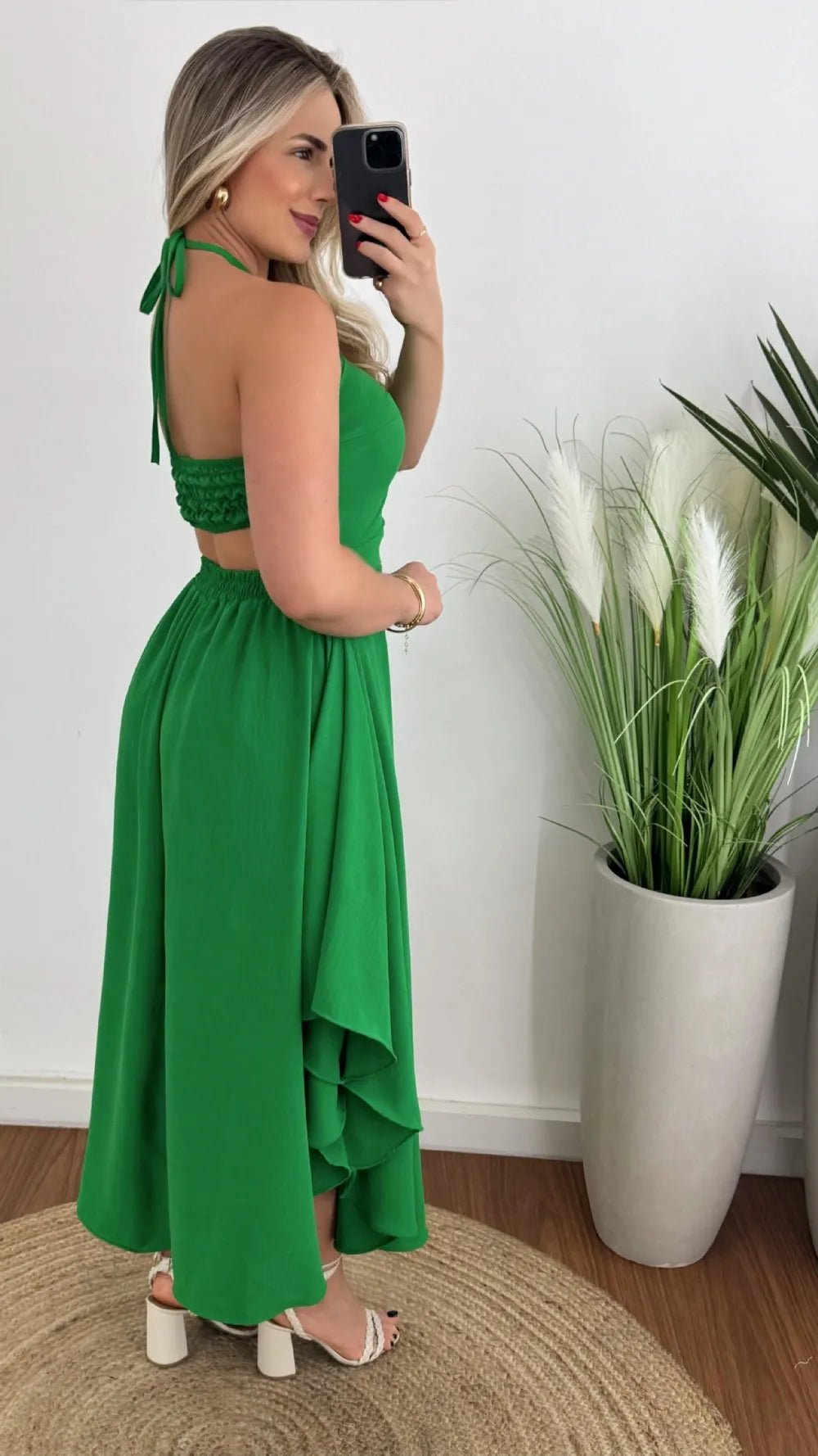 Smocked Printed Halter Neck Dress - JUST - JEN BOUTIQUE