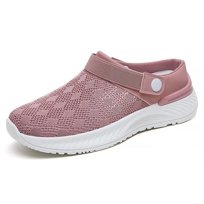 Women's Mesh Sandals Summer Breathable Lazy Slippers One-step Round Toe Half-slip Shoes