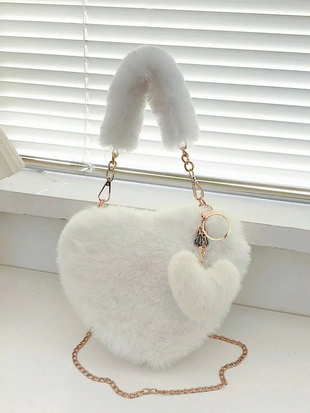 Heart Shape Faux Fur Handbag - JUST - JEN BOUTIQUE