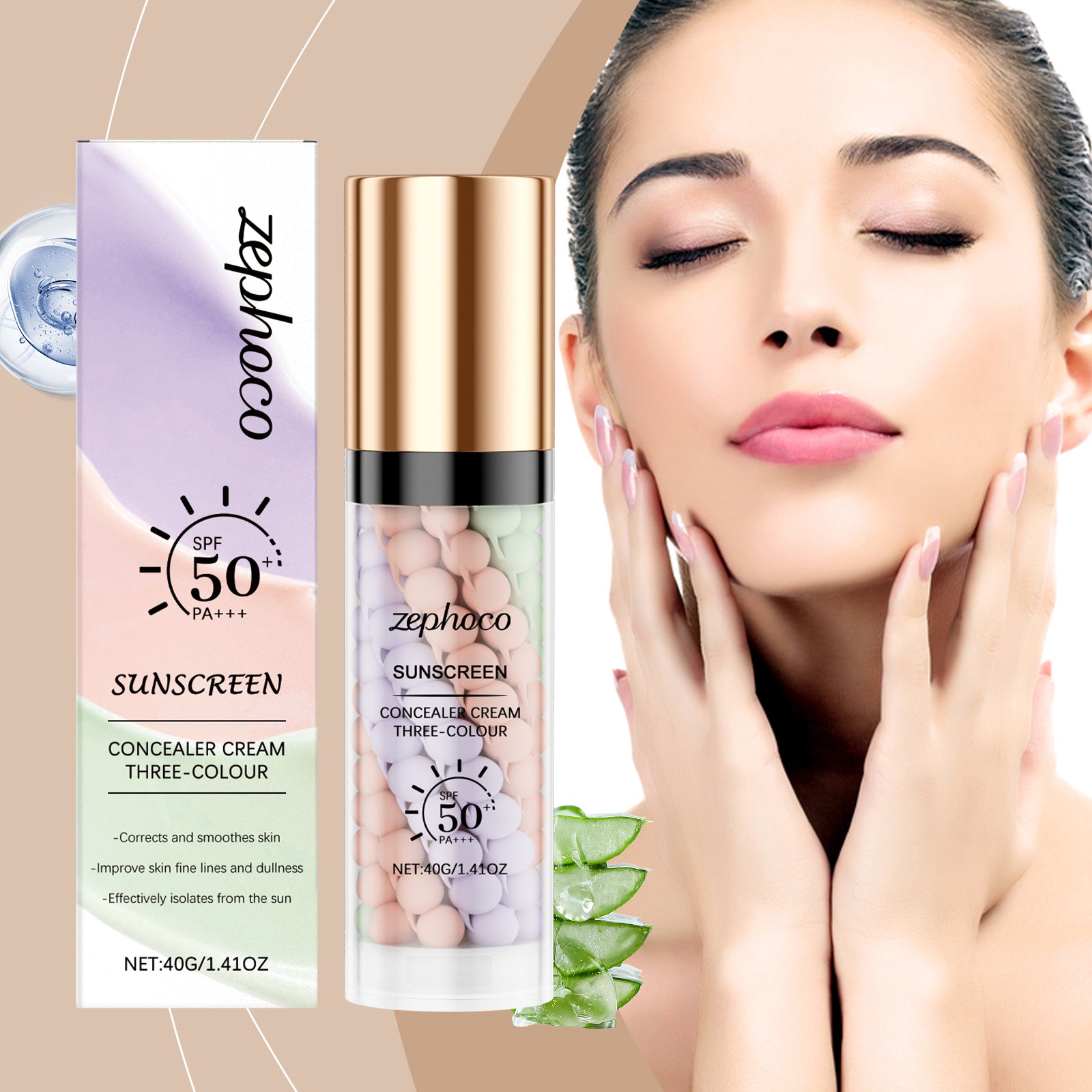 zephoco Three-Color Rainbow Protective Primer, Concealer, Primer, Brightening, Moisturizing, Smoothing And Long-Lasting Protective Cream