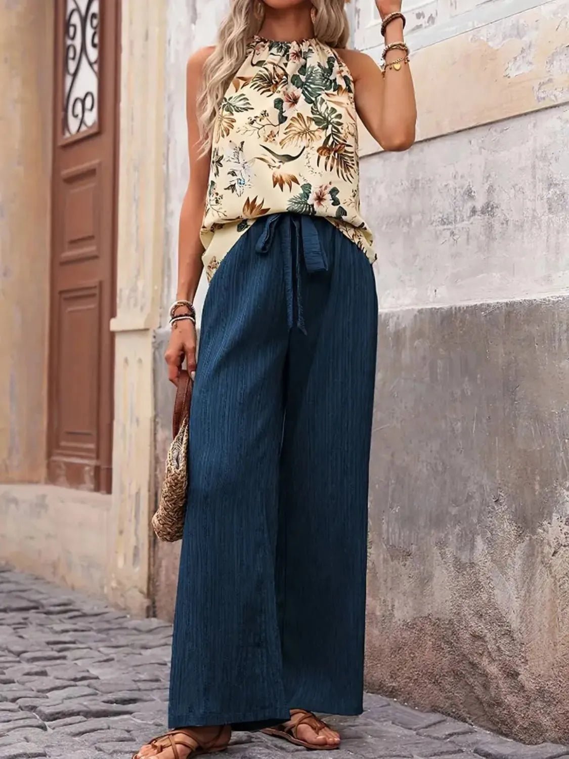 Printed Tank Top and Wide Leg Pants Set - JUST - JEN BOUTIQUE