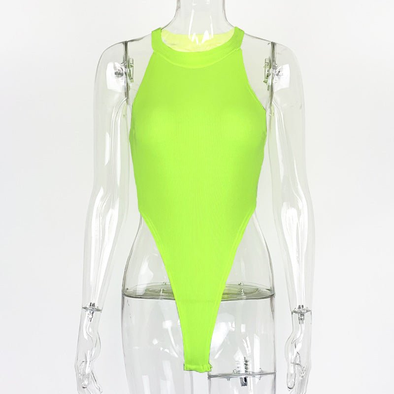 European and American women's slim fit vest top sexy hanging neck sleeveless high slit jumpsuit - JUST - JEN BOUTIQUE