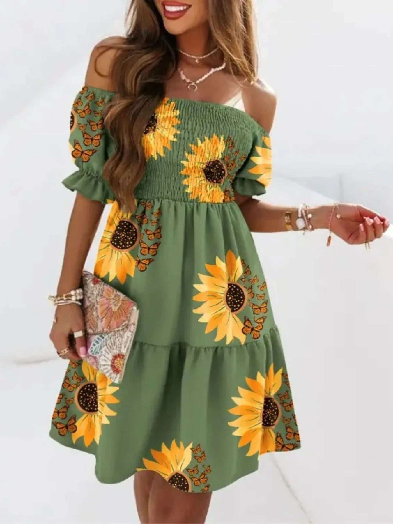 Off Shoulder Smocked Summer Dress - JUST - JEN BOUTIQUE