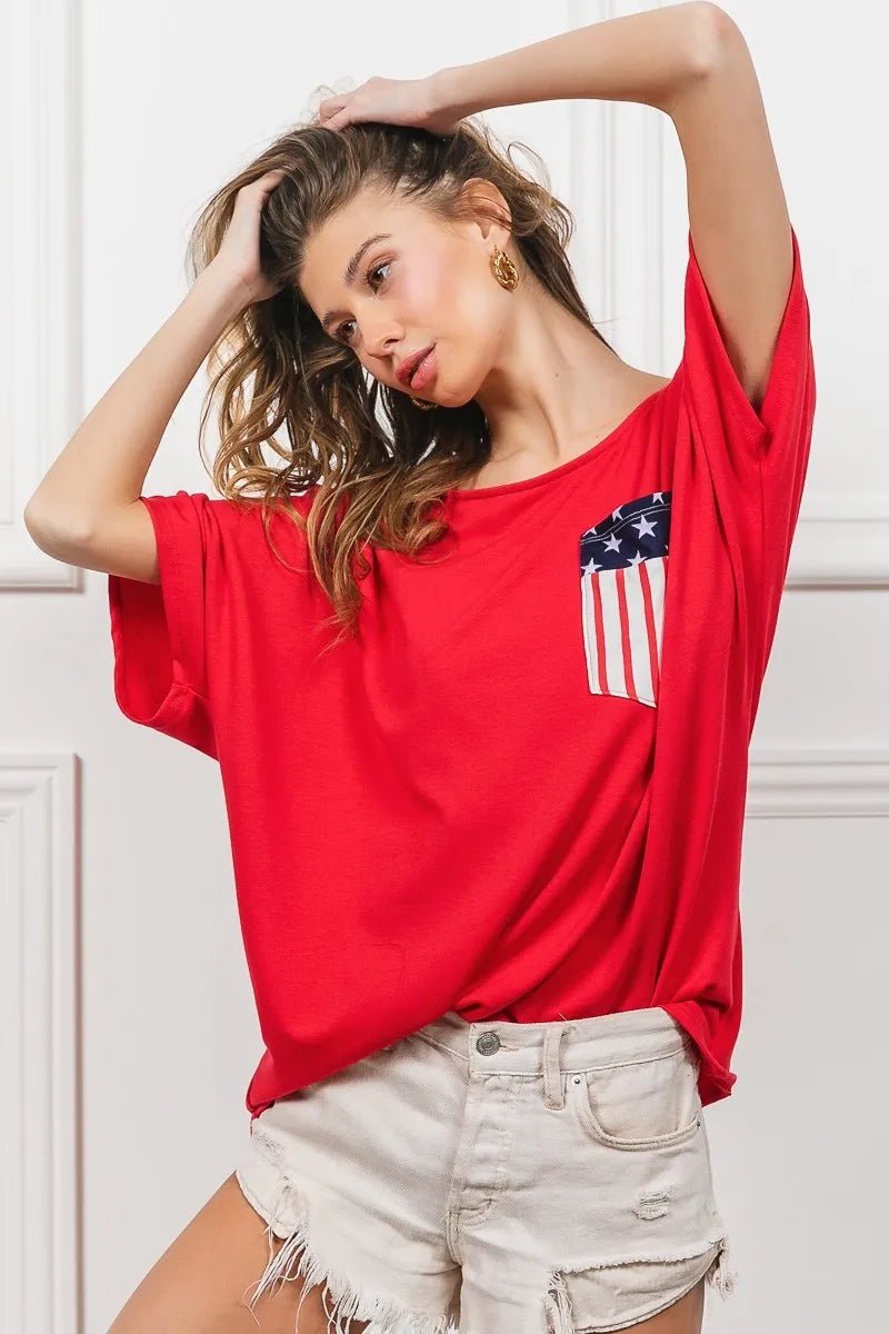 BiBi French Terry With Front Pocket Dolman Sleeves Top - JUST - JEN BOUTIQUE
