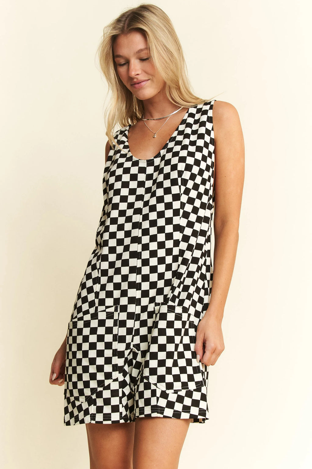 Jade By Jane Plus Size Back Tie Sleeveless Plaid Romper - JUST - JEN BOUTIQUE