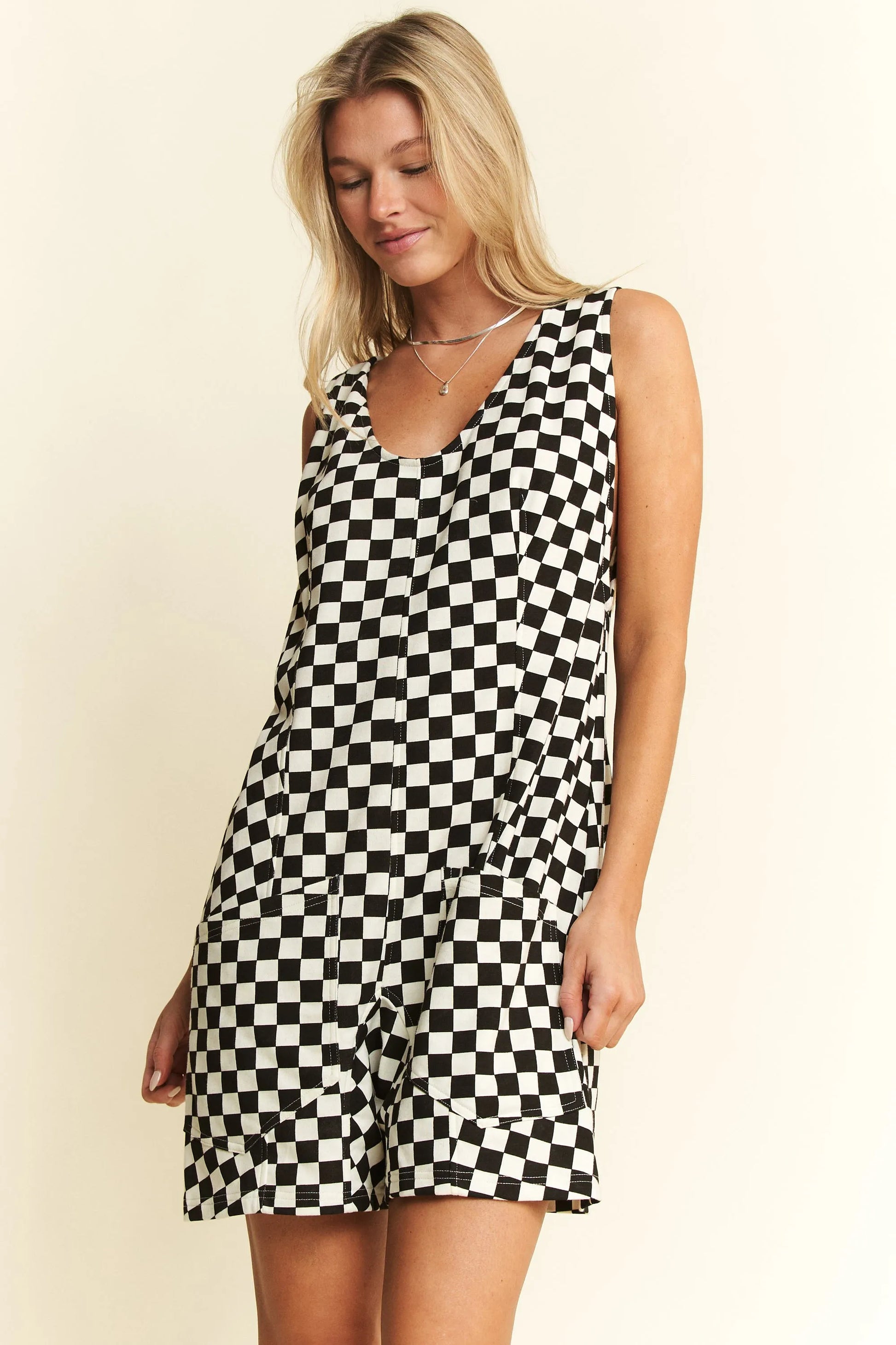 Jade By Jane Plus Size Back Tie Sleeveless Plaid Romper - JUST - JEN BOUTIQUE