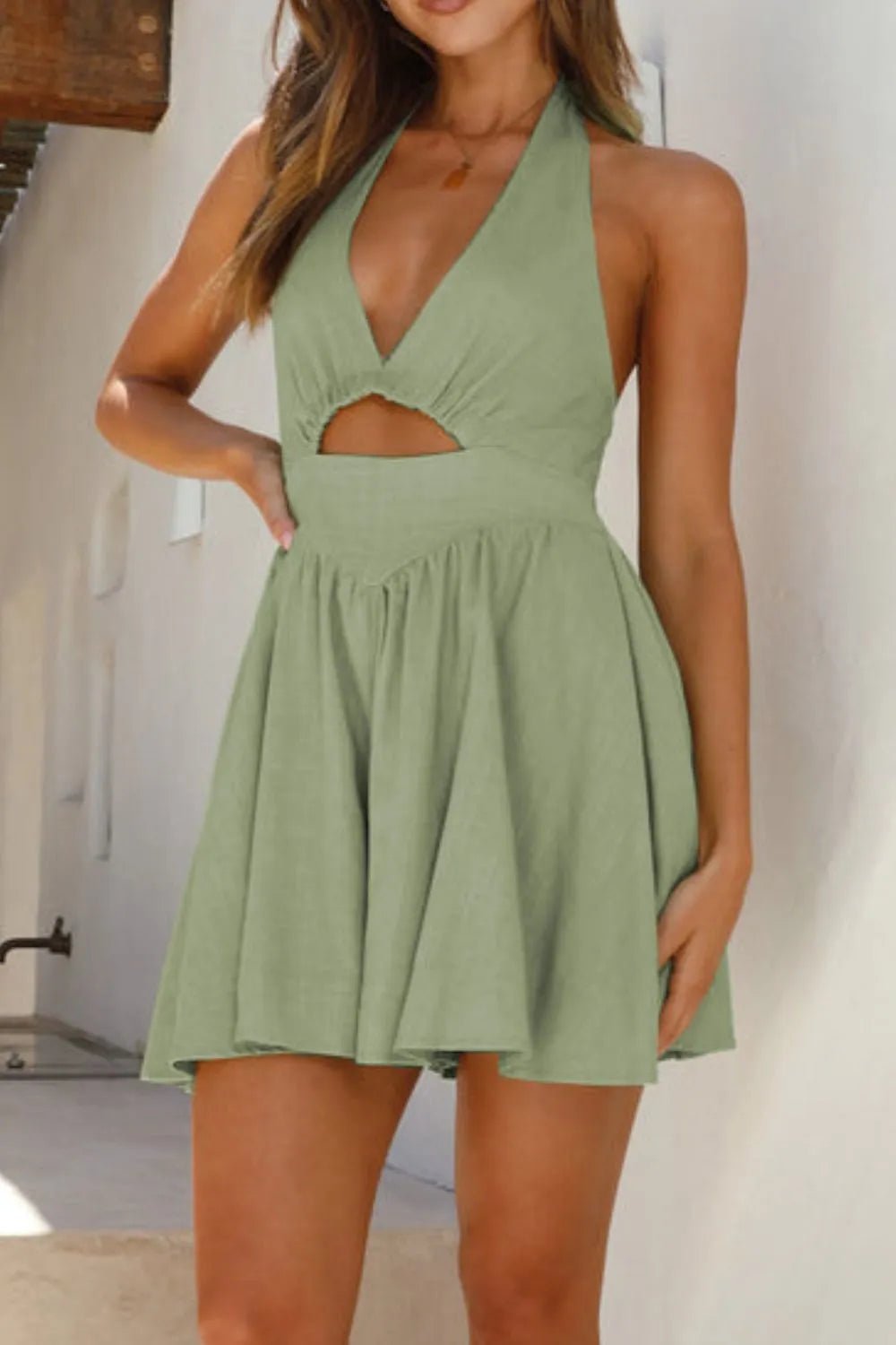 Cutout Halter Neck Mini Dress - JUST - JEN BOUTIQUE
