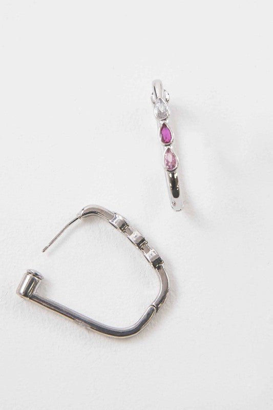 Pink Tear Hoop Earrings | Silver - JUST - JEN BOUTIQUE