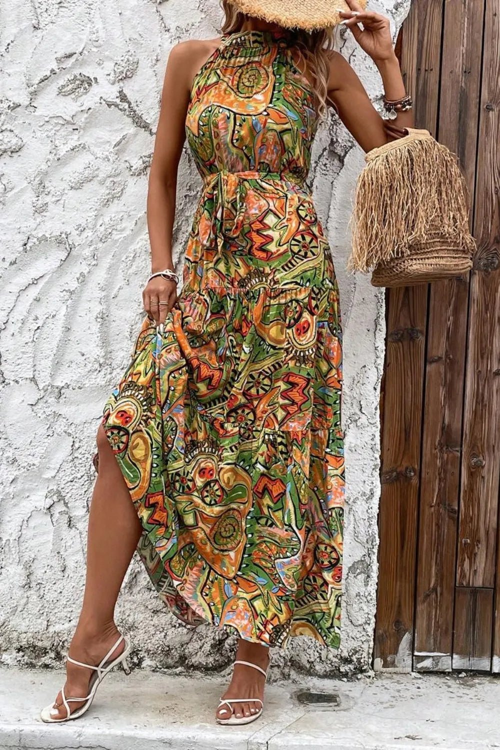 Tied Floral Sleeveless Dress - JUST - JEN BOUTIQUE