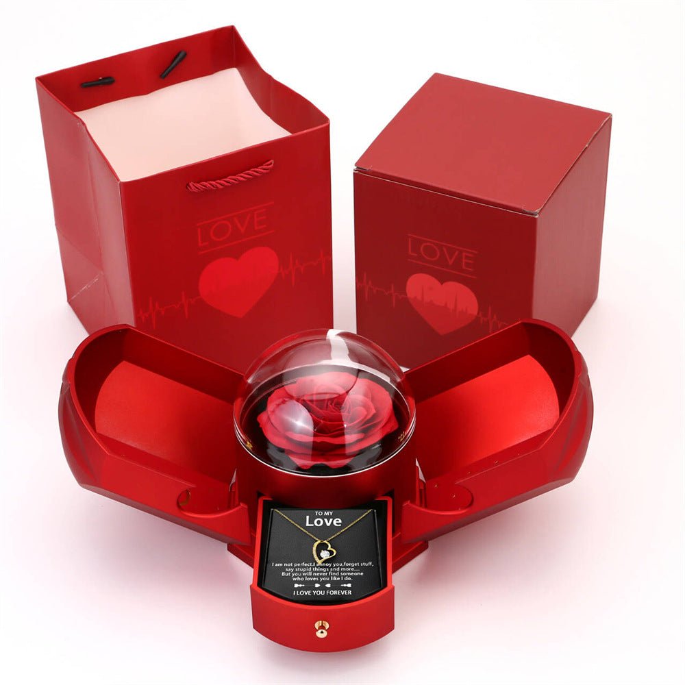 Double open rose gift box drawer style rose jewelry box angel wings Chinese Valentine's Day necklace gift box - JUST - JEN BOUTIQUE