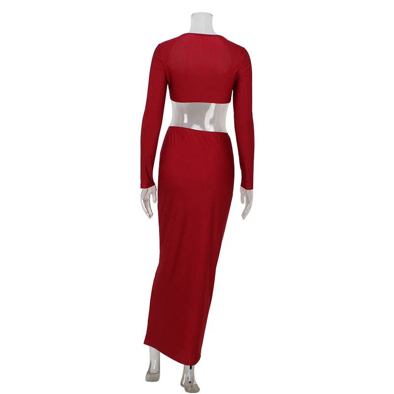 European and American long sleeved long skirt set, strapless short top, high waist, hip hugging skirt, sexy and spicy two - piece set - JUST - JEN BOUTIQUE
