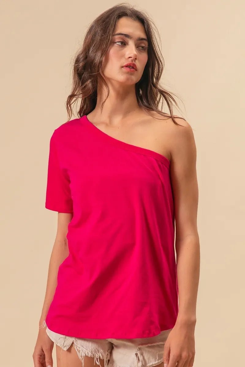BiBi Cotton Span Knit One Shoulder Top - JUST - JEN BOUTIQUE