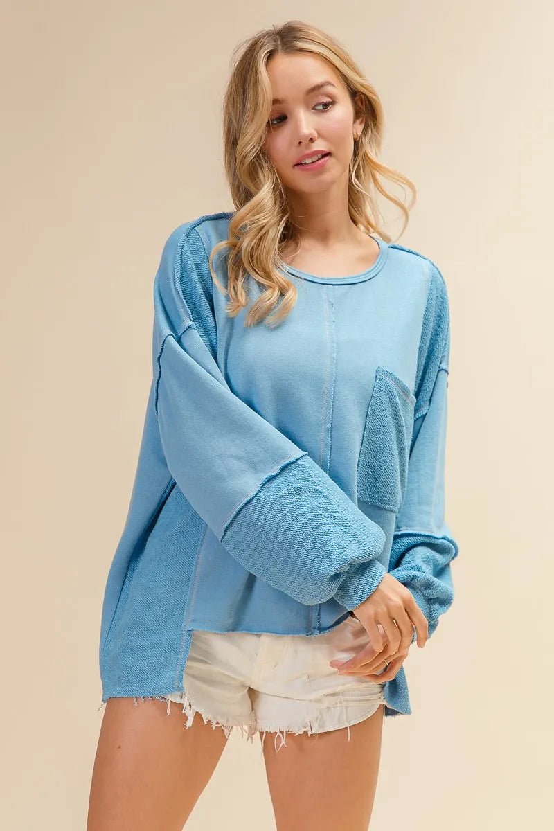 BiBi Oversized Pocket Front Sweatshirt - JUST - JEN BOUTIQUE