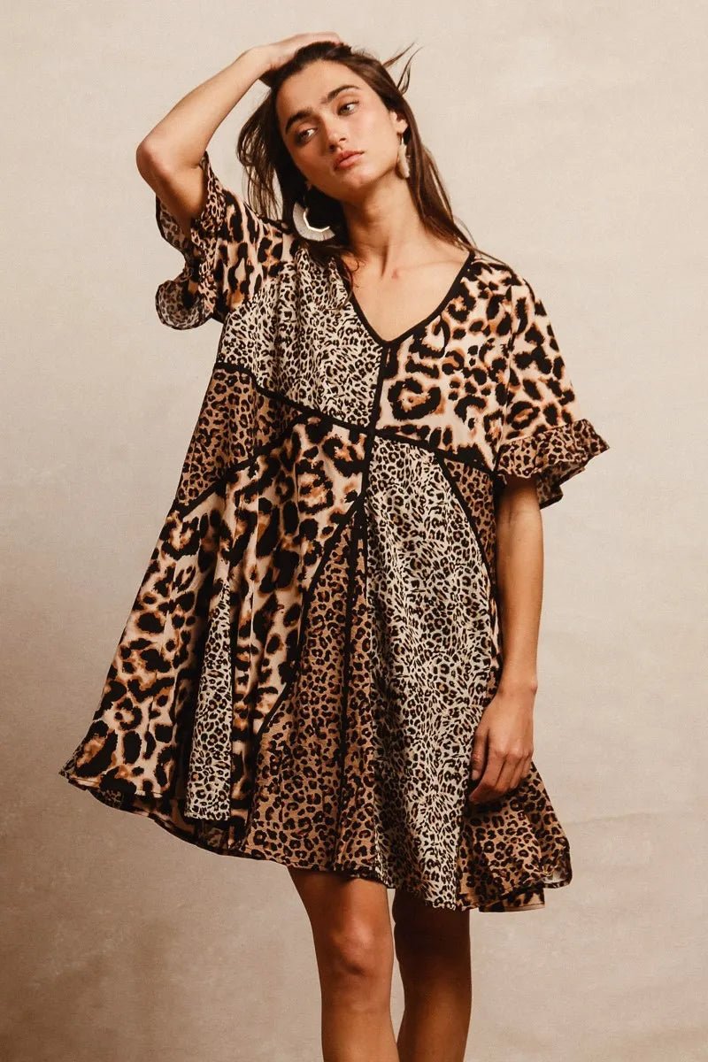 BiBi Leopard Prints Mix and Match Short Sleeves Dress - JUST - JEN BOUTIQUE