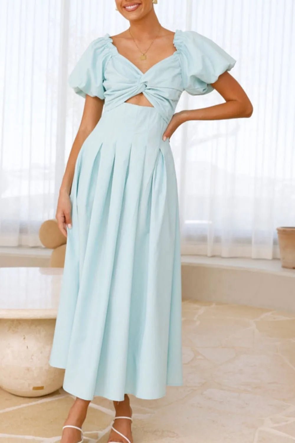 Sweetheart Neck Puff Sleeve Dress - JUST - JEN BOUTIQUE