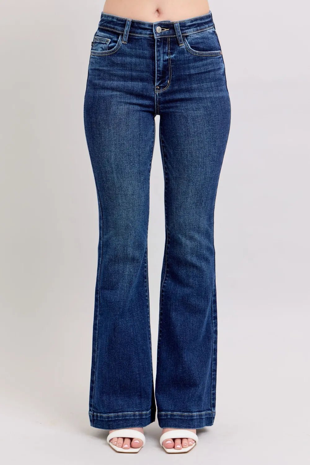 Judy Blue Full Size High Rise Flare Jeans with Pockets Plus Size - JUST - JEN BOUTIQUE