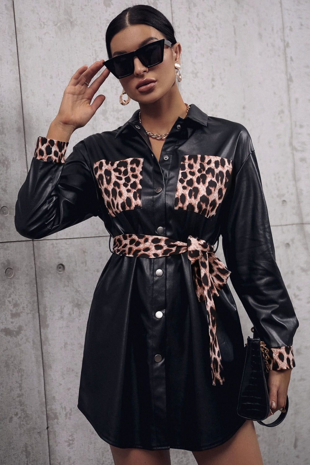 Ivy Lane Tied Leopard Snap Down Trench Coat