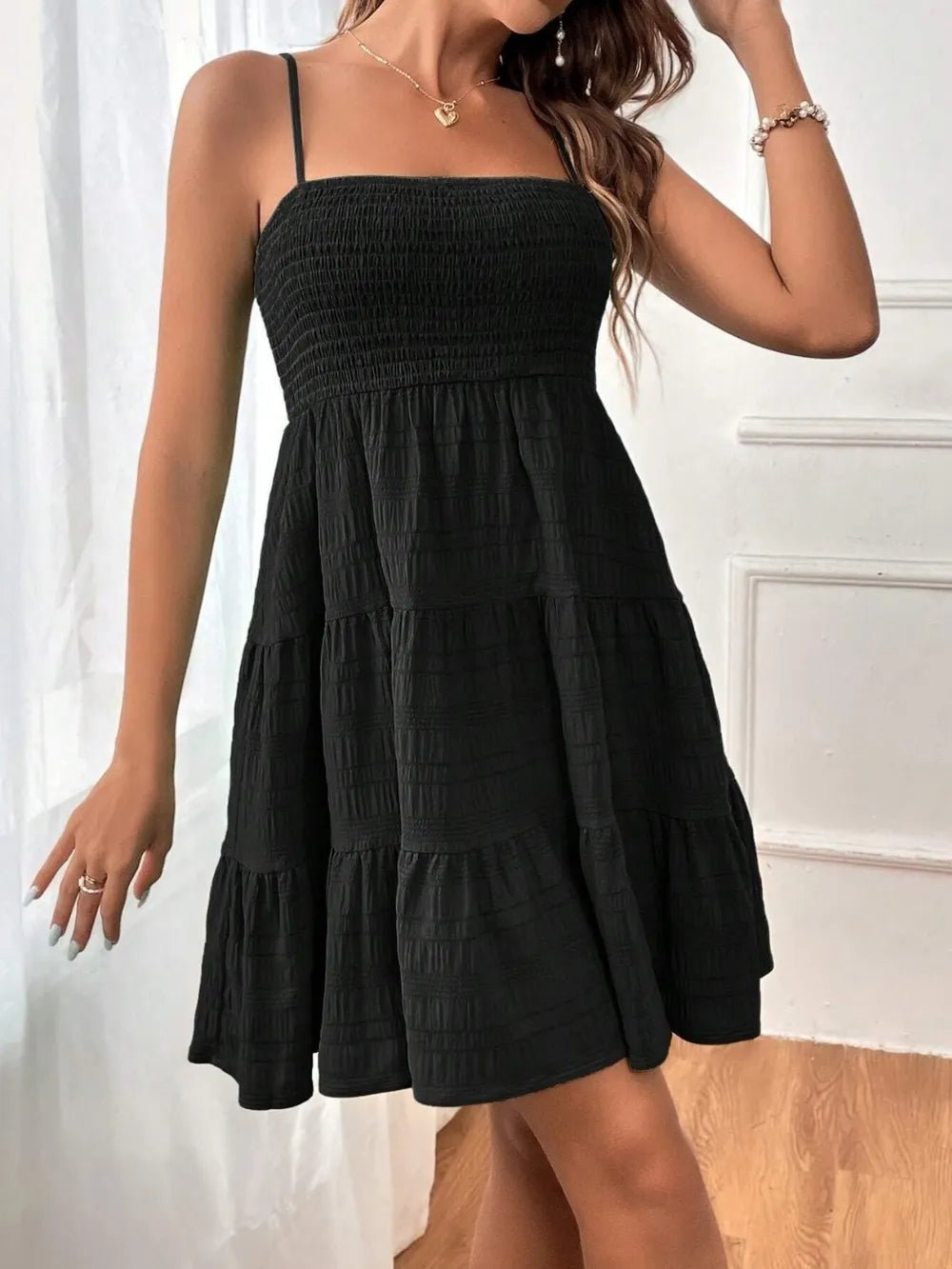 Tiered Smocked Square Neck Cami Dress - JUST - JEN BOUTIQUE