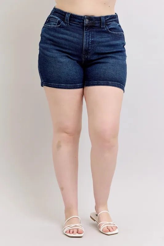 Judy Blue Full Size High Waist Back Flap Pocket Denim Shorts Plus Size - JUST - JEN BOUTIQUE