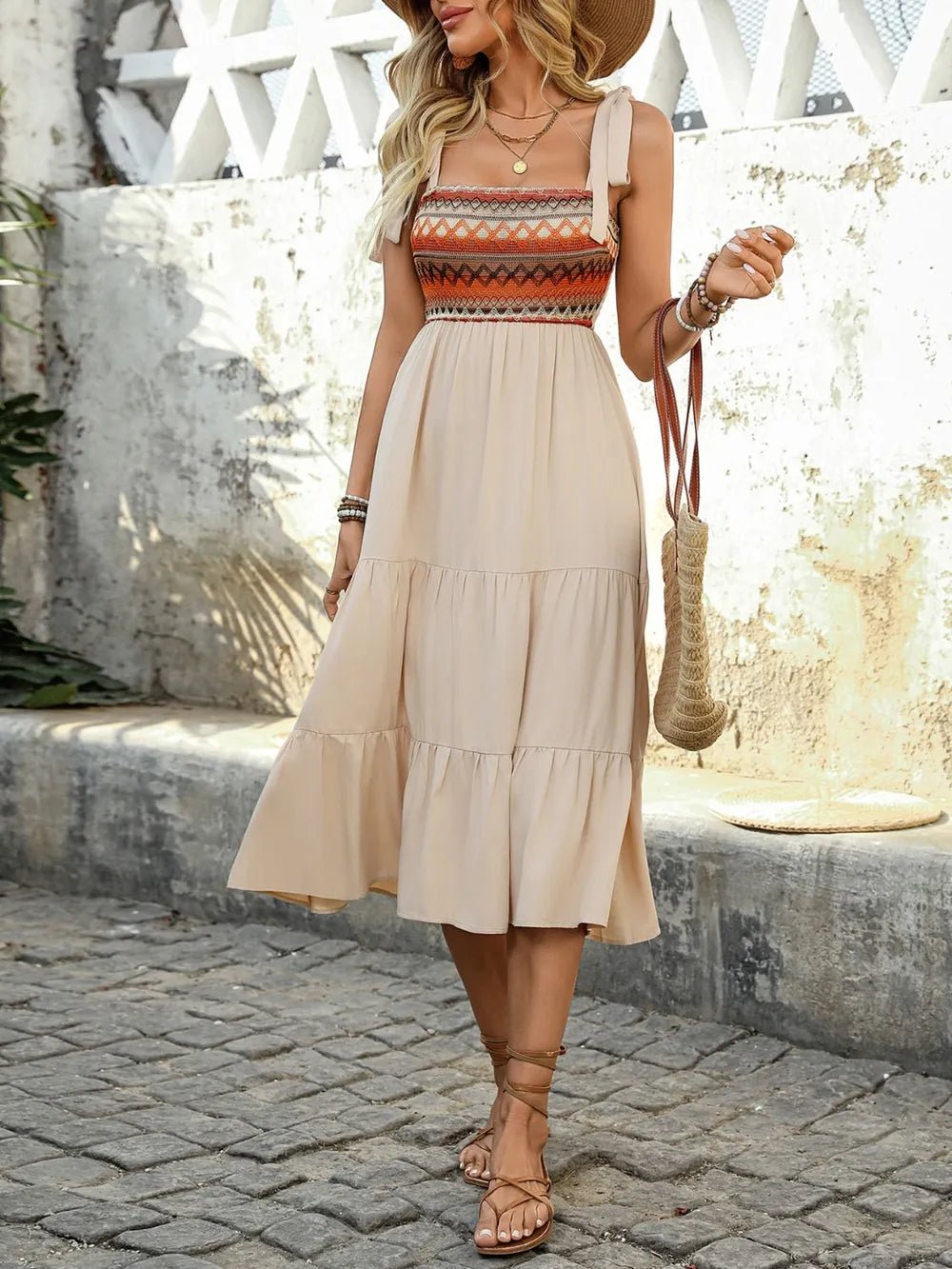 Perfee Tied Smocked Tiered Midi Cami Dress - JUST - JEN BOUTIQUE