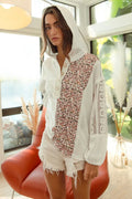 BiBi Slub Jersey with Lace Combo Buttoned Hoodie Top - JUST - JEN BOUTIQUE
