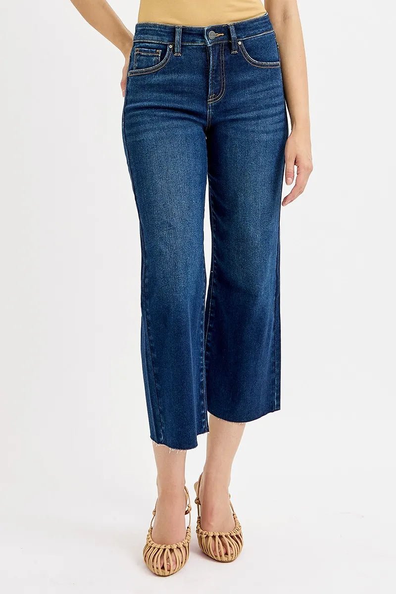RISEN Full Size Tummy Control High Rise Crop Wide Jeans Plus Size - JUST - JEN BOUTIQUE