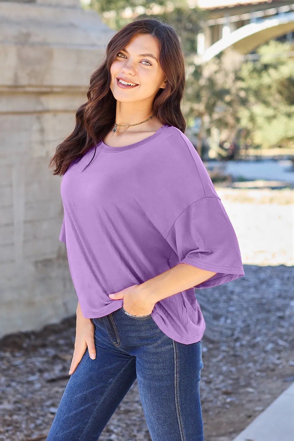 Basic Bae Bamboo Full Size Round Neck Drop Shoulder T-Shirt - JUST - JEN BOUTIQUE
