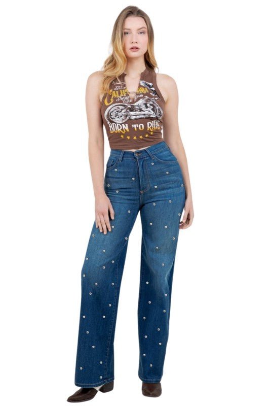 Wide Leg Jean with front studded detail - JUST - JEN BOUTIQUE