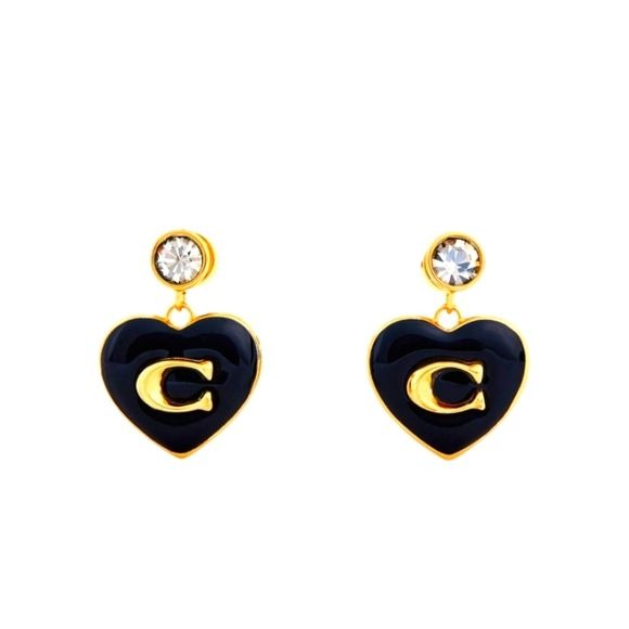 COACH Designer Signature Heart Crystal Drop Earrings