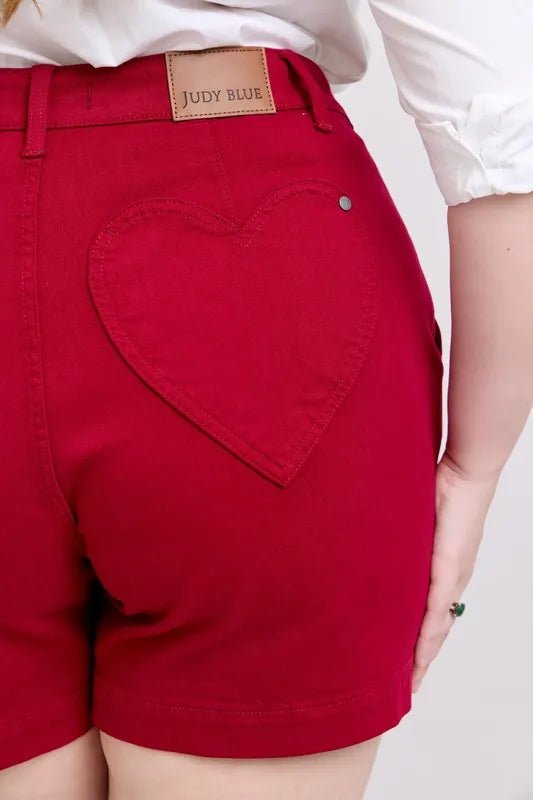 Judy Blue Full Size High Waist Tummy Control Garment Dyed Heart Shaped Denim Shorts Plus Size - JUST - JEN BOUTIQUE