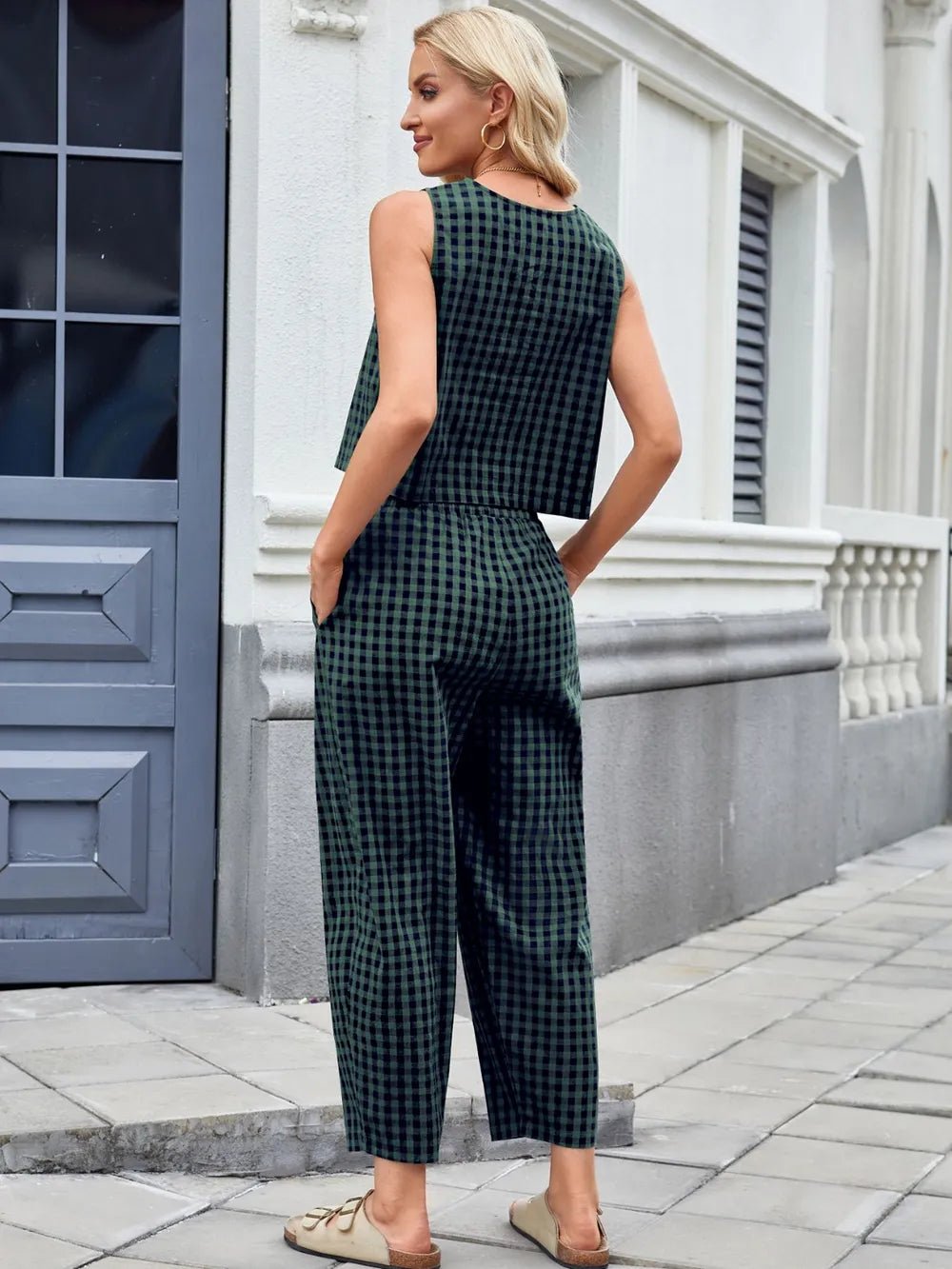 Plaid Sleeveless Top and Pants Set - JUST - JEN BOUTIQUE