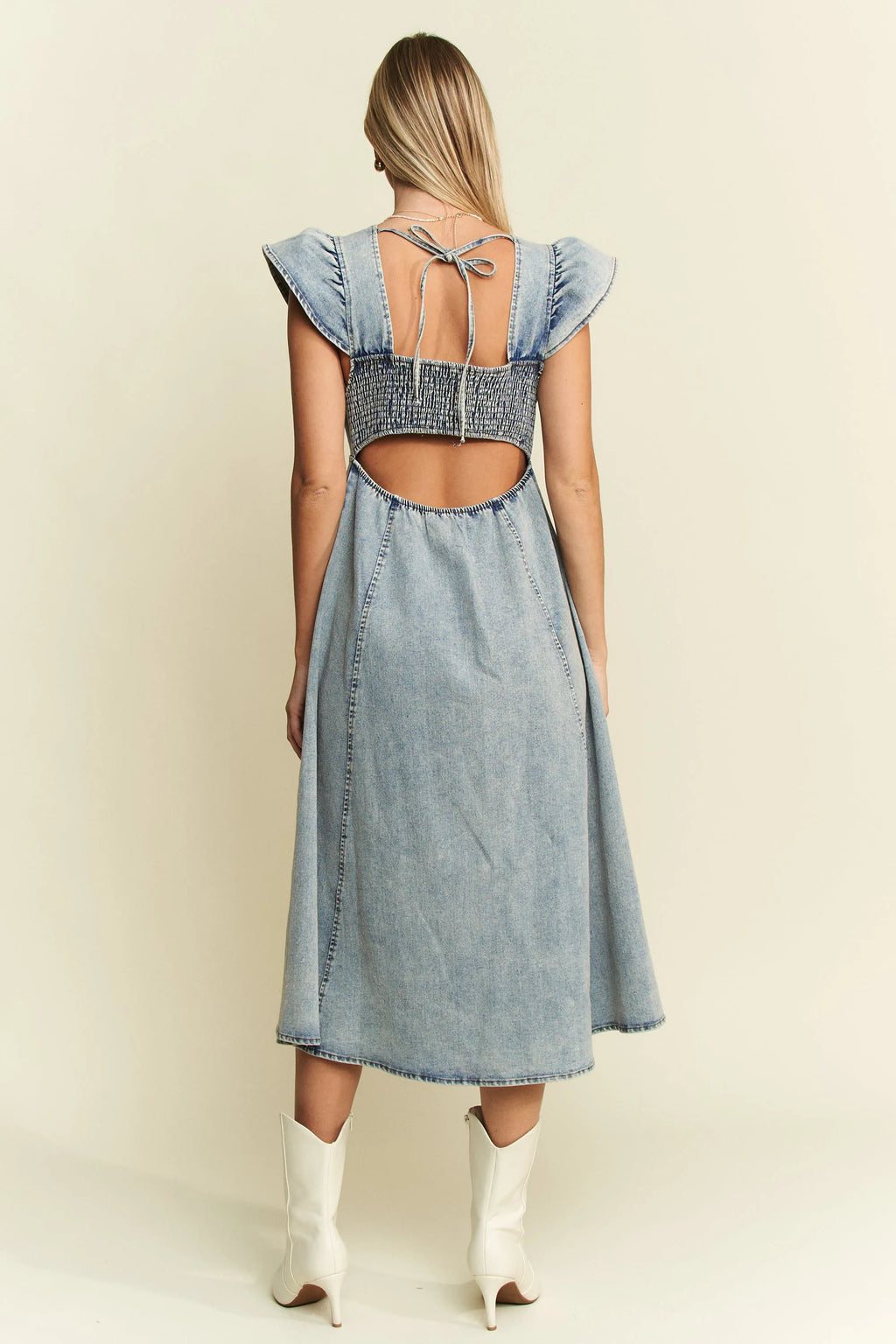 Jade By Jane Full Size Ruffled Denim Midi Dress Plus Size - JUST - JEN BOUTIQUE