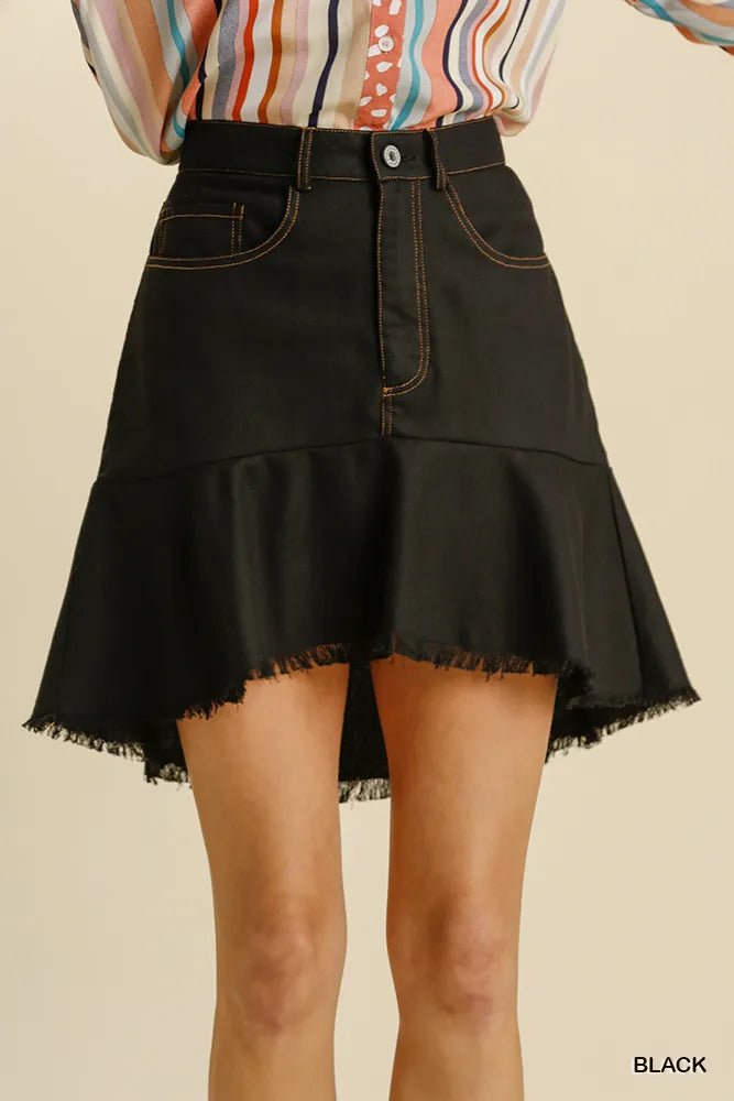Umgee Linen Blend 5 Pockets High Low Skirt with Frayed Hem - JUST - JEN BOUTIQUE