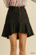 Umgee Linen Blend 5 Pockets High Low Skirt with Frayed Hem - JUST - JEN BOUTIQUE