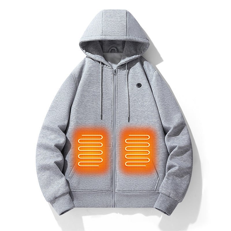 European and American zipper cardigan heating hoodie intelligent hooded five zone heating jacket outdoor warm electric clothing for men - JUST - JEN BOUTIQUE