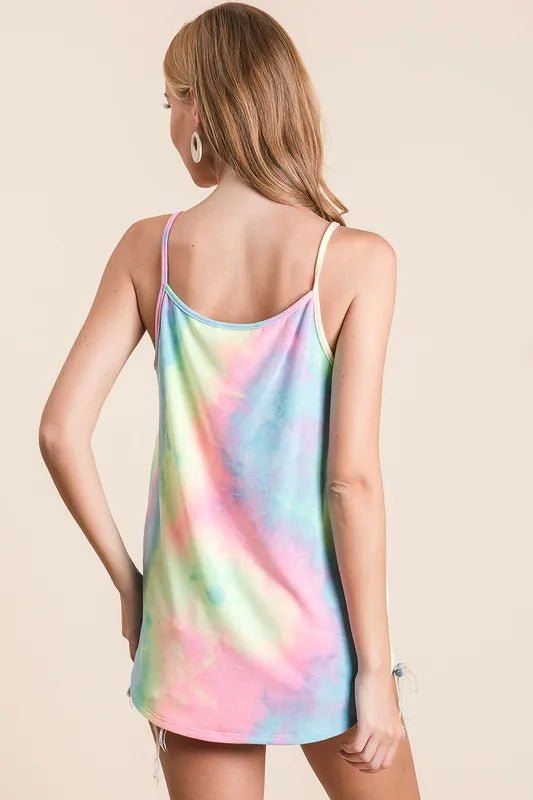 BiBi Tie Dye Terry Caged Neck Knit Camisole - JUST - JEN BOUTIQUE
