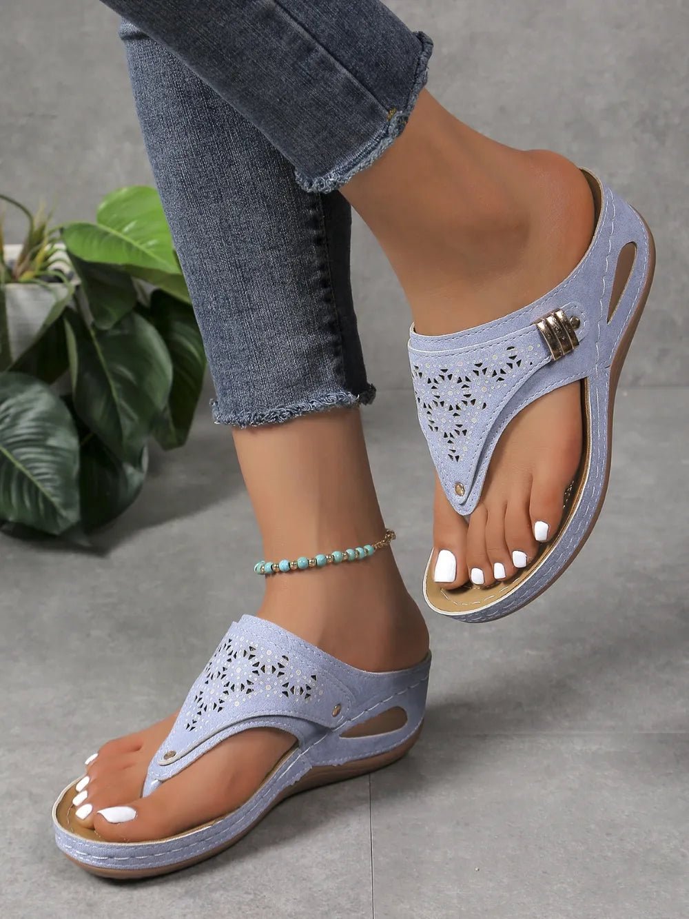 Cutout Toe Post PVC Sandals - JUST - JEN BOUTIQUE