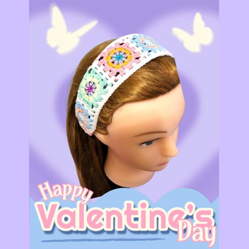 Black Satin Headband with Multi-Color Crochet Embroidery, Designed By Just Jen