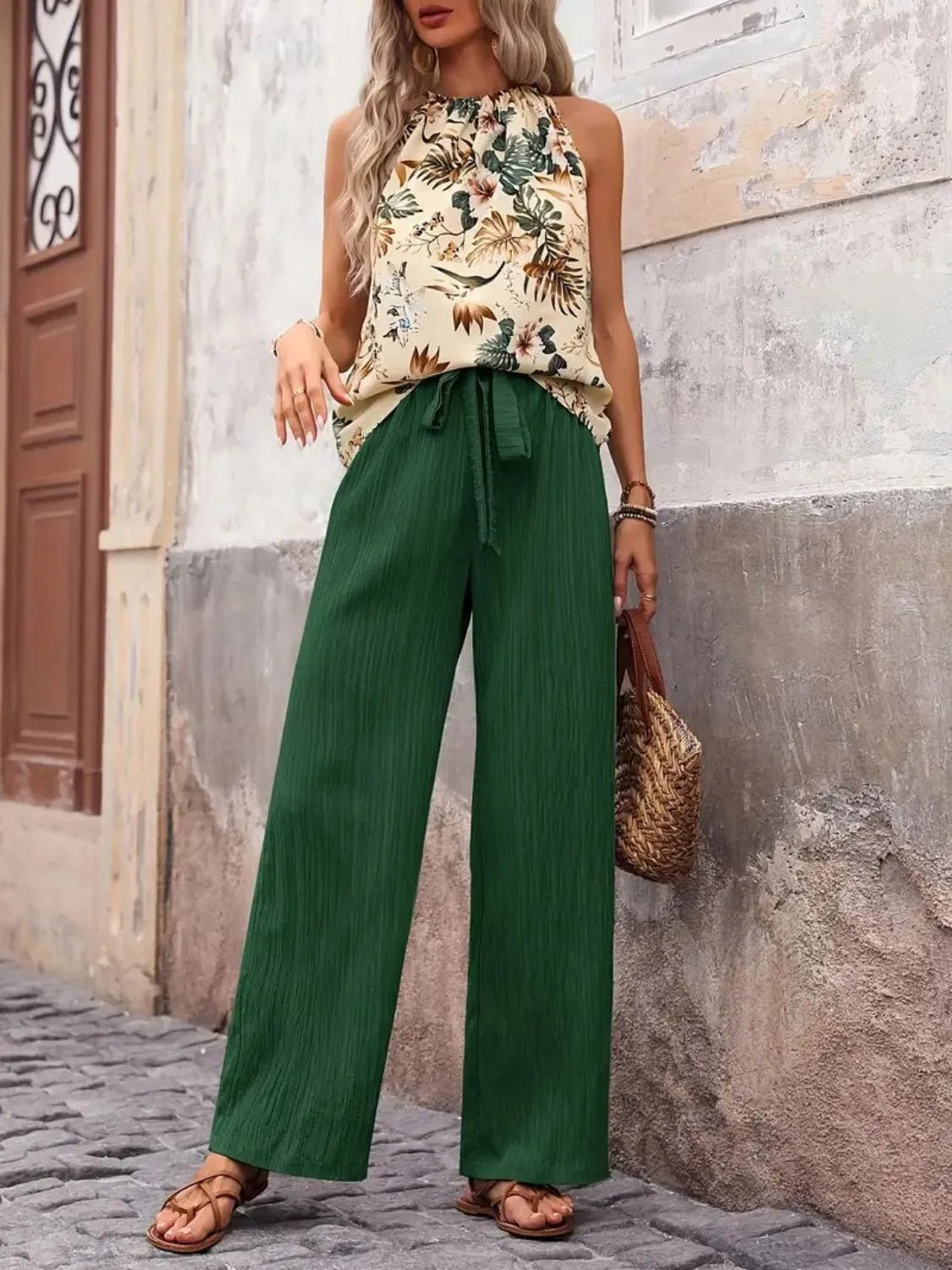 Printed Tank Top and Wide Leg Pants Set - JUST - JEN BOUTIQUE