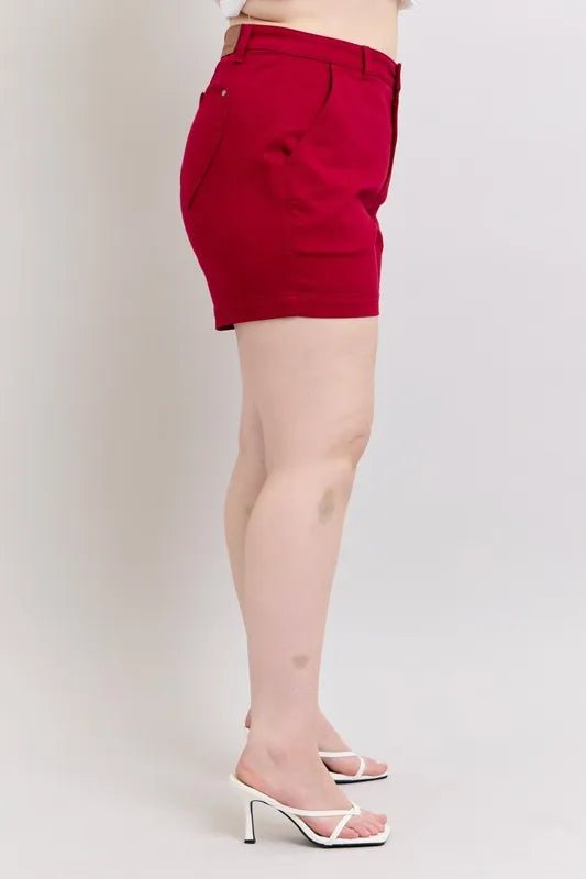 Judy Blue Full Size High Waist Tummy Control Garment Dyed Heart Shaped Denim Shorts Plus Size - JUST - JEN BOUTIQUE
